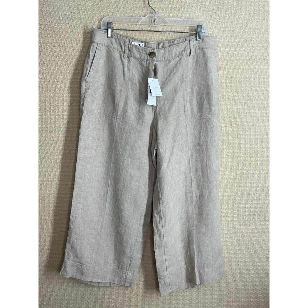 J Jill Love Linen Pants Medium P Wide Leg Light Gray 100% Linen Resort Coastal - Picture 2 of 14